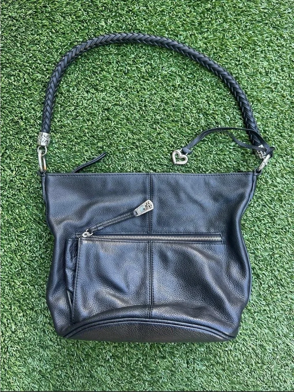 Brighton Black Pebbled Leather Hobo with Heart Charm